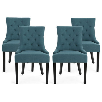 Set of 4 Dining Chair, Diamond Tufted Backrest With Sloped Arms, Dark Teal