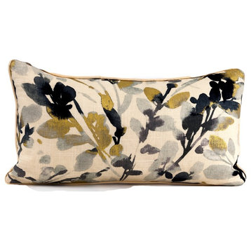 Golden leaf lumbar pillow cover, Waverly fabric, gold and black pillow cover, 14