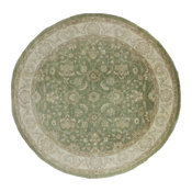 New Genuine Green Chobi Peshawar 9' Round Hand Knotted Pakistani Wool Rug H3822