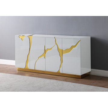 Domitianus Lacquer With Gold Accents Sideboard, White