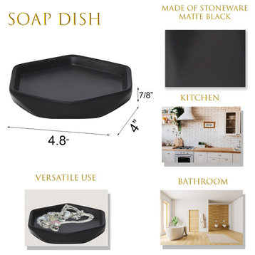 Bathroom Soap Dish Cup Diamond Stoneware White, Black