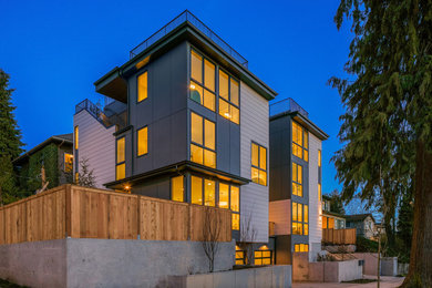 Inspiration for a large modern house exterior in Seattle.