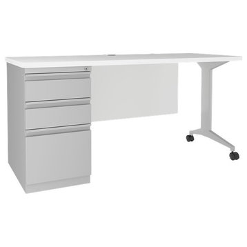 Hirsh Modern Metal Teacher's Desk. Arctic Silver/White