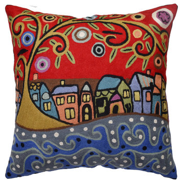 By The Sea Karla Gerard Decorative Pillow Cover Handembroidered Wool, 18x18"