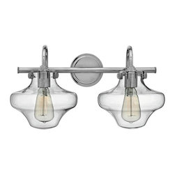Hinkley - Congress Chrome 20-Inch Two-Light Bath Fixture with Hand Blown Clear Glass - Bathroom Vanity Lighting