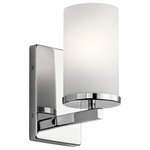 Kichler - Wall Sconce 1-Light, Chrome - Streamlined and simple. This Crosby 1 light wall sconce in Chrome delivers clean lines for a contemporary style. The clear glass shades enhance this minimalistic design.