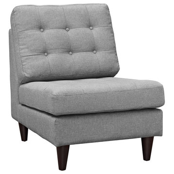 Armless Accent Chair, Light Grey Polyester Upholstery With Button Tufted Seat
