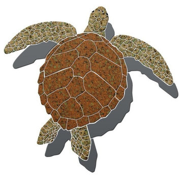 Sea Turtle 2 Ceramic Swimming Pool Mosaic 25"x23" with shadow, Brown