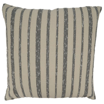 Throw Pillow Cover With Thin Striped Design, 22"x22", Black/White