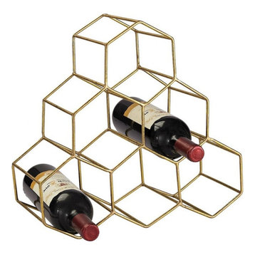 6 Bottle Hexagonal Contemporary Gold Table Top Wine Rack In Unique Homecomb