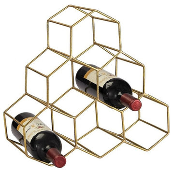 6 Bottle Heagonal Contemporary Gold Table Top Wine Rack In Unique Homecomb