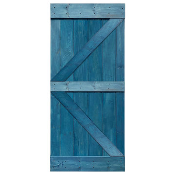 TMS Pine Wood Interior Sliding Barn Door, Ocean Blue, 30"x84", K Series