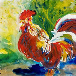 Betsy Drake - Red Rooster Door Mat 30x50 - These decorative floor mats are made with a synthetic, low pile washable material that will stand up to years of wear. They have a non-slip rubber backing and feature art made by artists Dick Hamilton and Betsy Drake of Betsy Drake Interiors. All of our items are made in the USA. Our small door mats measure 18x26 and our larger mats measure 30x50. Enjoy a colorful design that will last for years to come.