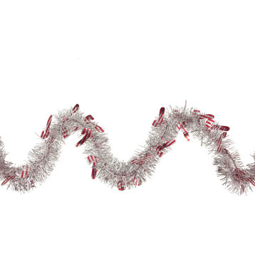 50' x 3" Silver Christmas Candy Cane Wrapped Tinsel Garland Unlit