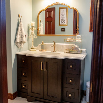 Traditional Dark Wood Vanity with White Quartz Top — Waterloo