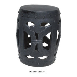 Black Ceramic Clay Round Ru Yi Open Stool Ottoman - Footstools And Ottomans