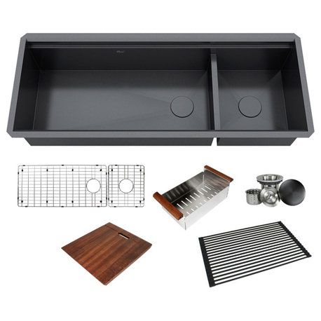 48in. Galaxy Black Undermount Single Bowl Stainless Steel Kitchen Sink Combo
