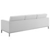 Loft Tufted Upholstered Faux Leather Sofa and Armchair Set Silver White