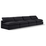 Meridian Furniture - Comfy Upholstered Modular Sofa, Black, 4-Piece: 4 Armless Chair, Linen Textured Fabric - Give your space a whole new look with this black Comfy linen textured fabric sofa. This handsome sofa fits nicely with other items in the Comfy collection and is a versatile seating option designed for adaptability, comfort and style. Wrapped in rich black durable linen textured fabric upholstery, this sofa offers a plush embrace of overstuffed down feather cushions, carefully crafted to deliver the highest level of comfort. The perfect seat for creating an oasis for relaxation, this sofa has thick foam surrounding its frame for added support and coziness.