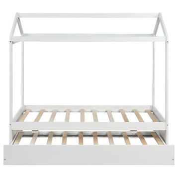 Gewnee House Bed with Trundle, can be Decorated in White