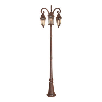 Burnished Antique Copper 3 Light 3 Head Cast Aluminum Post Lantern