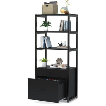 Tribesigns Tall Filing Cabinet, File Cabinet with Shelf, Black