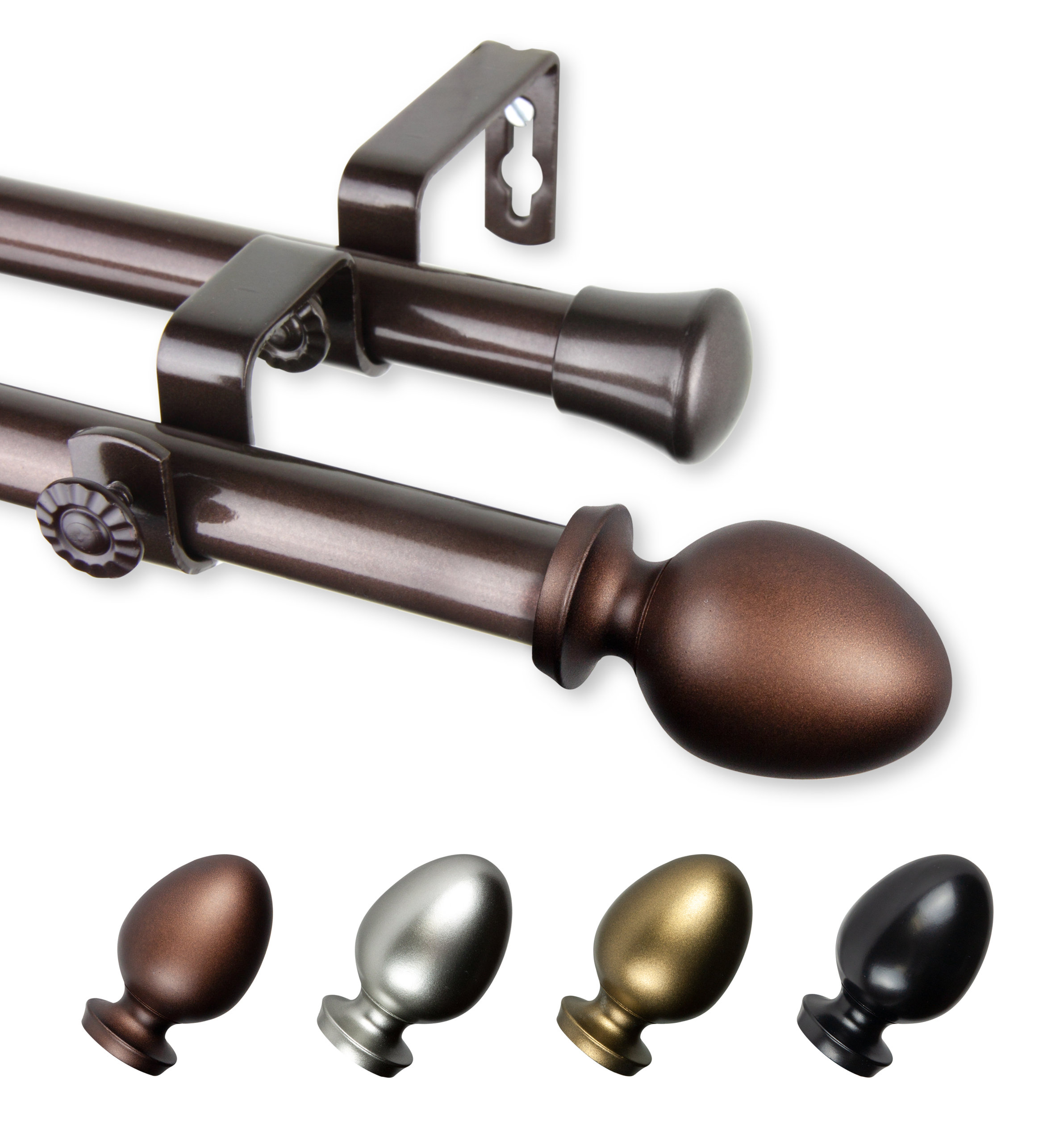 Faye 13/16" Double Curtain Rod, 66-120" - Traditional - Curtain Rods