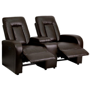 Flash Furniture 2 Seat Leather Reclining Home Theater Seating in Brown
