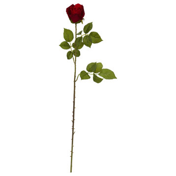 33" Elegant Red Rose Bud Artificial Flower, Set of 6