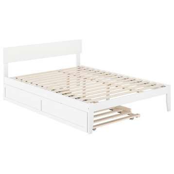 AFI Boston Wood Queen Bed with Twin Extra Long Trundle in White