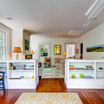Custom Built-in Shelving separates Living Room from Sitting Area