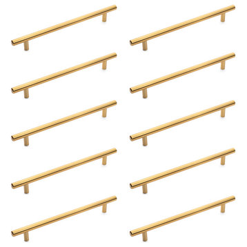 Brushed Brass Euro Style 7-1/2" (192mm) Cabinet Bar Pulls [10 PACK]