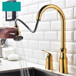 Antique Brass Golden Kitchen Pull Out Mixer Sink Tap T0235G - Kitchen Faucets