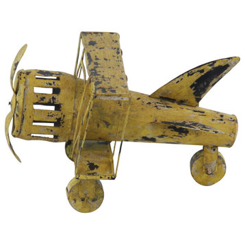 Farmhouse 8"x13" Distressed Yellow Iron Airplane Sculpture