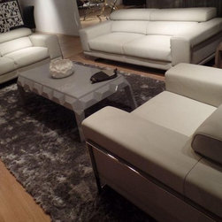 Divani Casa S909 Modern Light Grey Leather Sofa Set (Sofa, Loveseat and Chair) - Living Room Furniture Sets