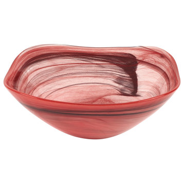 Terra Red Alabaster Glass 10" Squarish Salad or Serving Bowl