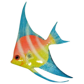 Tropical Bright Colorful Blue Pink Angel Fish Hanger Wall Decor