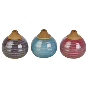 Sagebrook Home Glazed Bud Vases, Purple/Blue/Pink, Set of 3