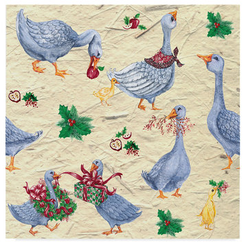 "Christmas Geese Repeat Cream" by Sher Sester, Canvas Art, 18"x18"