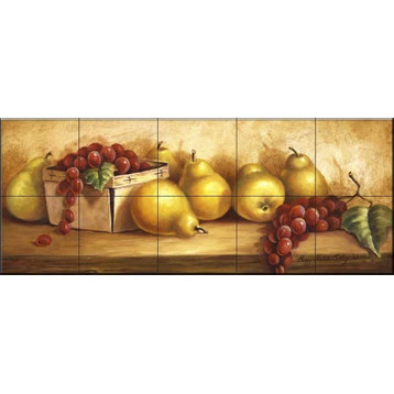 Tile Mural, Pears And Grapes Panel I by Peggy Thatch Sibley