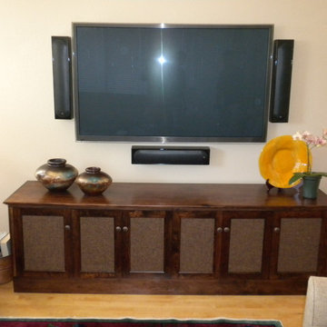 Custom audio/video furniture + Monitor Audio speakers = Bliss