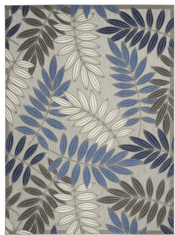 Nourison Aloha Indoor-Outdoor Grey-Blue Rug ALH18, 6'x9' - Tropical ...