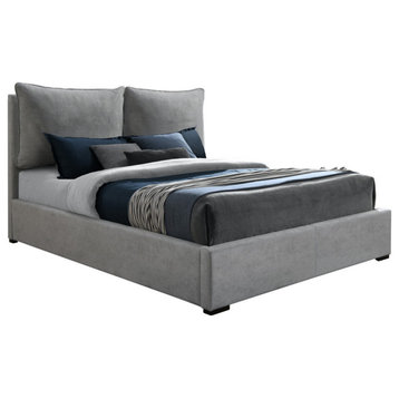 Misha Polyester Fabric Upholstered Bed, Gray, King