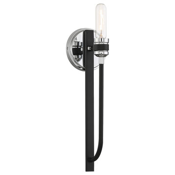 Kenyon 1-Light Wall Sconce, Matte Black With Polished Chrome Accents