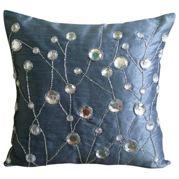 Blue Pillow Covers Art Silk Throw Pillow Cover, 20"x20", Dew Drop Diamond