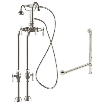 Freestanding Gooseneck Bathtub Faucet, Complete Plumbing Package- Brushed Nickel