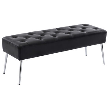 Button Tufts Bedroom Bench, Black-Pu Leather