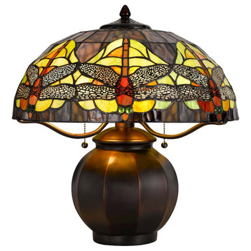 Cal Lighting Tiffany 2 Light Dome Table Lamp, Tiffany/Dark Bronze