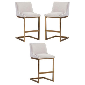 Home Square Holly 30" Modern Fabric Barstool in Gray/Rustic Bronze - Set of 3