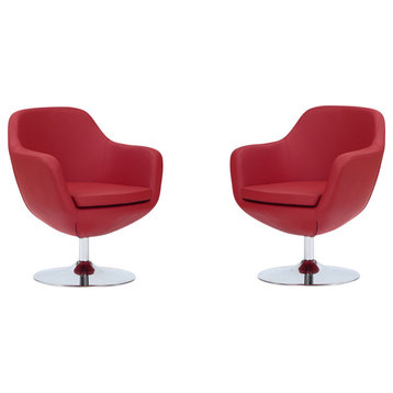 Manhattan Comfort Caisson Chrome Faux Leather Swivel Accent Chair, Red, Set of 2